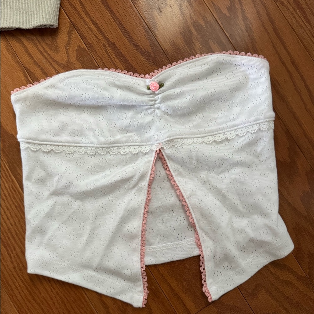 Urban Outfitters White and Pink Crop Top